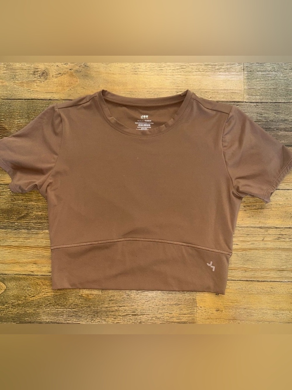 JoyLab Chocolate Brown Short Sleeve Cropped Soft Athletic Tee Workout - Picture 2 of 9